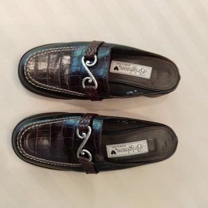 Brighton Black Mule, Brown braided trim, 6M NWT